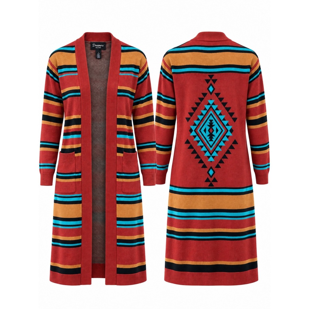 Wrangler Retro Southwestern Striped Duster Cardigan Womens XS/S Rust Multi